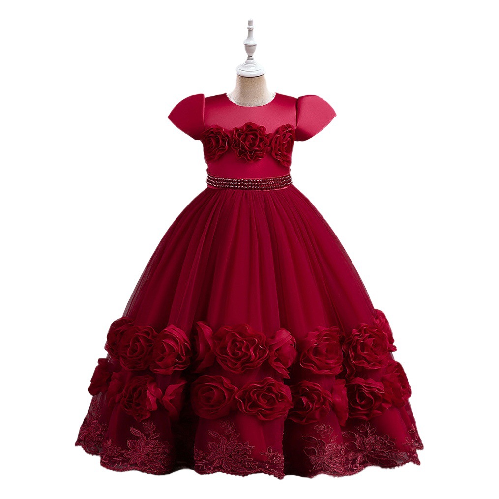 Vestido de los niños de comercio exterior vestido de princesa occidental flor bordada con cuentas pettiskirt anfitrión piano vestido de novia traje