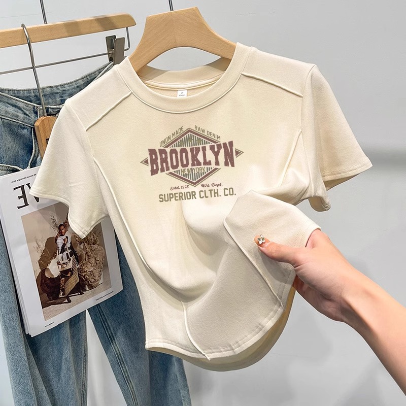 European New Style Right Shoulder Short-Sleeved T-Shirt for Women, Fashionable and Versatile, Casual Top for Inner Wear and Outer Wear, Bottoming Shirt for Summer