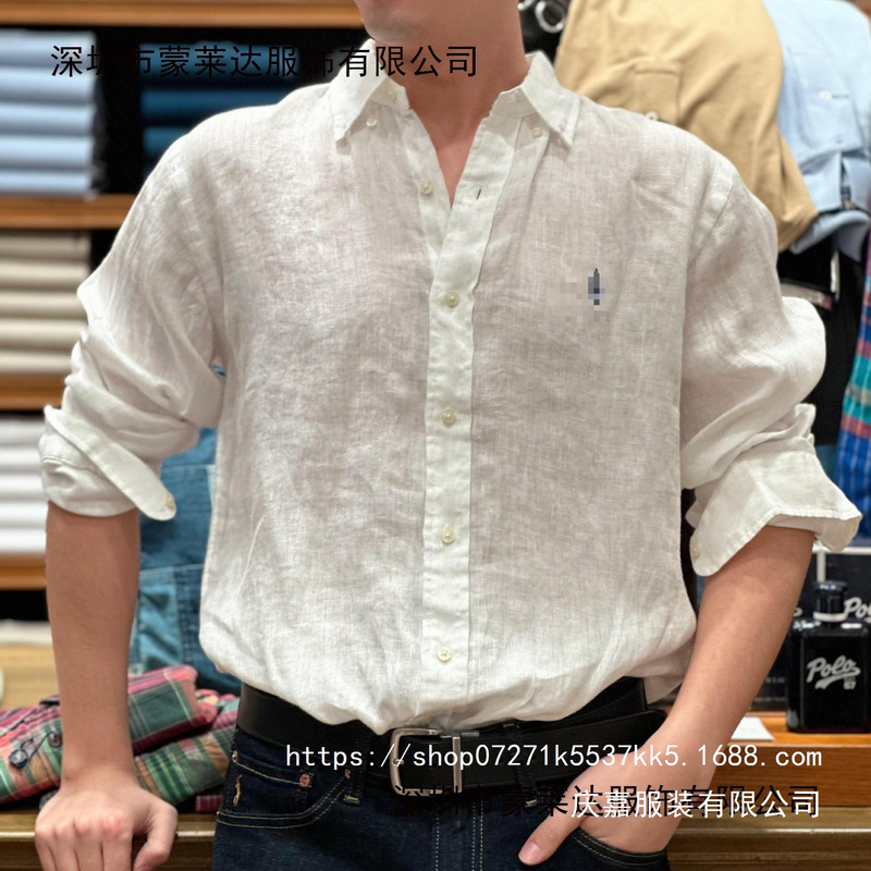 Rl Ralph Lauren Spring/Summer Shirts for Men and Couples, Linen Embroidered Long-Sleeve Shirts for Women, Sun Protection, Wholesale