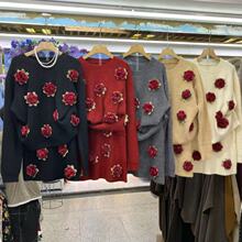 甜美立体花朵短裙套装女2025秋冬新款长袖毛衣半身裙设计感两件套