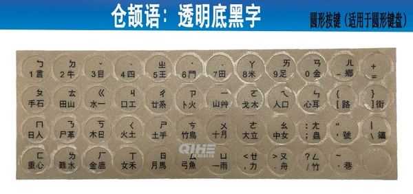 Round Cangjie 4IN1 Transparent Bottom Black Character Frosted Surface