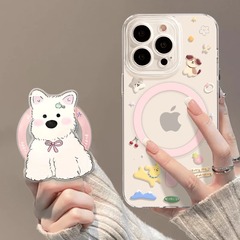 Apple 17 Pro Max用スマホケース 新型17 Pro 透明 マグネット式 可愛い子犬柄 Air 全面保護 16 スタンド付き 15