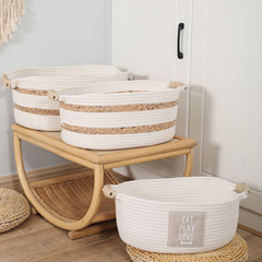 手工編織棉繩籃子家用玩具髒衣服收納筐編織收納摺疊髒衣籃批發