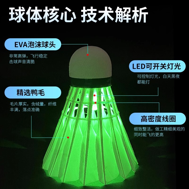 ピクピクのボールの頭は光ります。バドミントンの防風夜光ナイロンは明かりをつけて夜を打つことができます。|undefined