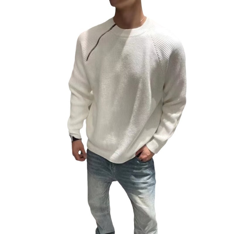 Herrenbekleidung Modischer Pullover mit Reißverschluss und Rundhalsausschnitt im Lazy-Style Vielseitiger, lässiger, lockerer Strickpullover für Herren_voghion.com