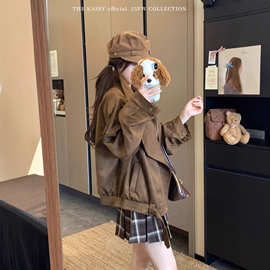 适美2025秋季美式复古麂皮绒翻领长袖外套女小众休闲宽松夹克上衣