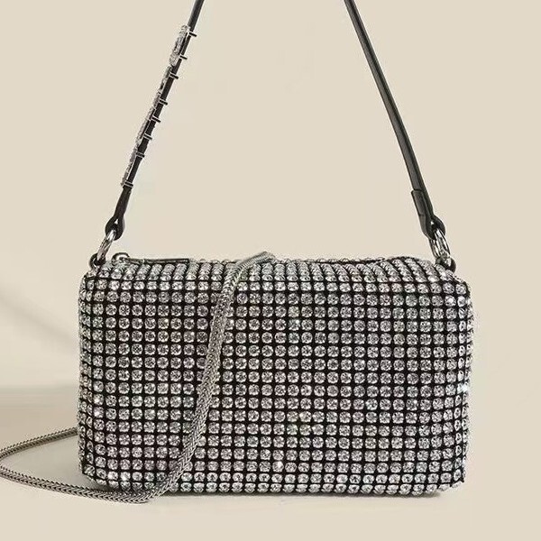 2024 New Style Rhinestone-Encrusted Chain Trendy Women's Bag, Single Shoulder Crossbody Zipper Handbag, Casual Versatile