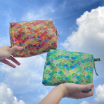 【跨境供应】2021冬季新款欧美风范化妆包纯色小方包十字纹化妆包