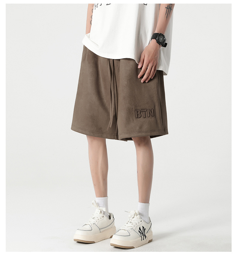 New summer casual shorts for men, suede loose stretch capri pants, American steel stamp straight-leg sport pants pic 5