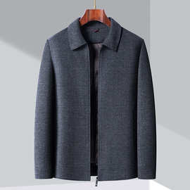 主推款品牌羊毛呢子夹克男士双面尼可脱卸白鸭绒内胆翻领中年茄克