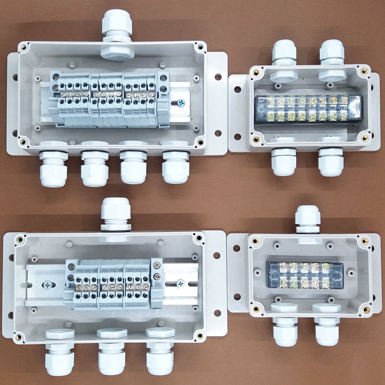 ABS塑料户外防水接线盒带端子一进二出监控室外电源防水盒子