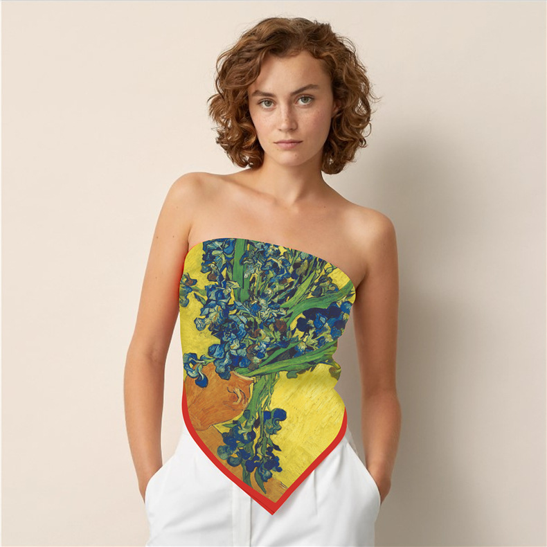 Ölgemälde Stil Twill Seide Quadrat für Frauen Van Gogh, Weizenfeld Sonnenblume handgemachte gerollt Rand sc, dekorative_voghion.com