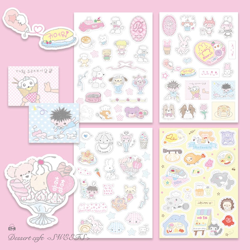 Ice Cream Puppy Guka Stickers Girly Heart Journal Ins Korean Alternative DIY Decoration Cute Ins Style Trending Items