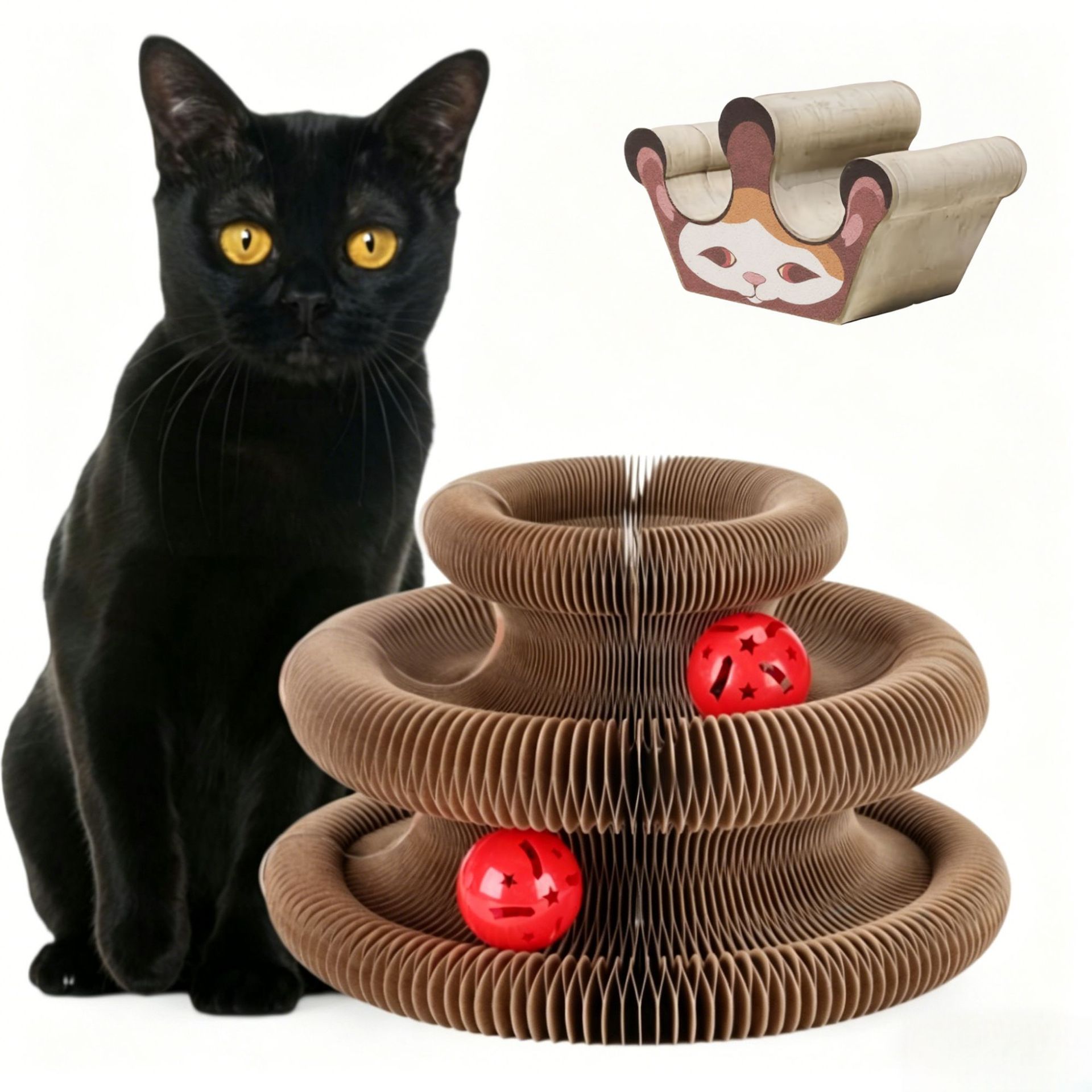 Órgano mágico para gatos agarrar tablero juguete para gatos auto-hi alivio de aburrimiento con campana papel corrugado resistente al agarramiento plegable juguete para gatos