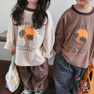 Autumn 2022 New Children's Cartoon Printed Long-sleeved T-shirt for Boys and Girls Baby Stylish All-match Round Neck Top Base