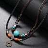 Retro turquoise woven metal necklace, bronze coins, pendant, European style