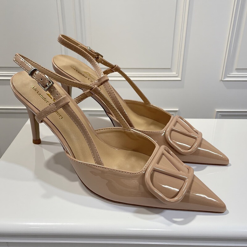 2026 Summer New Style French Pointed Toe Nude Color Stiletto High Heels Sexy Patent Leather Women's Sandals V-Buckle High Heels