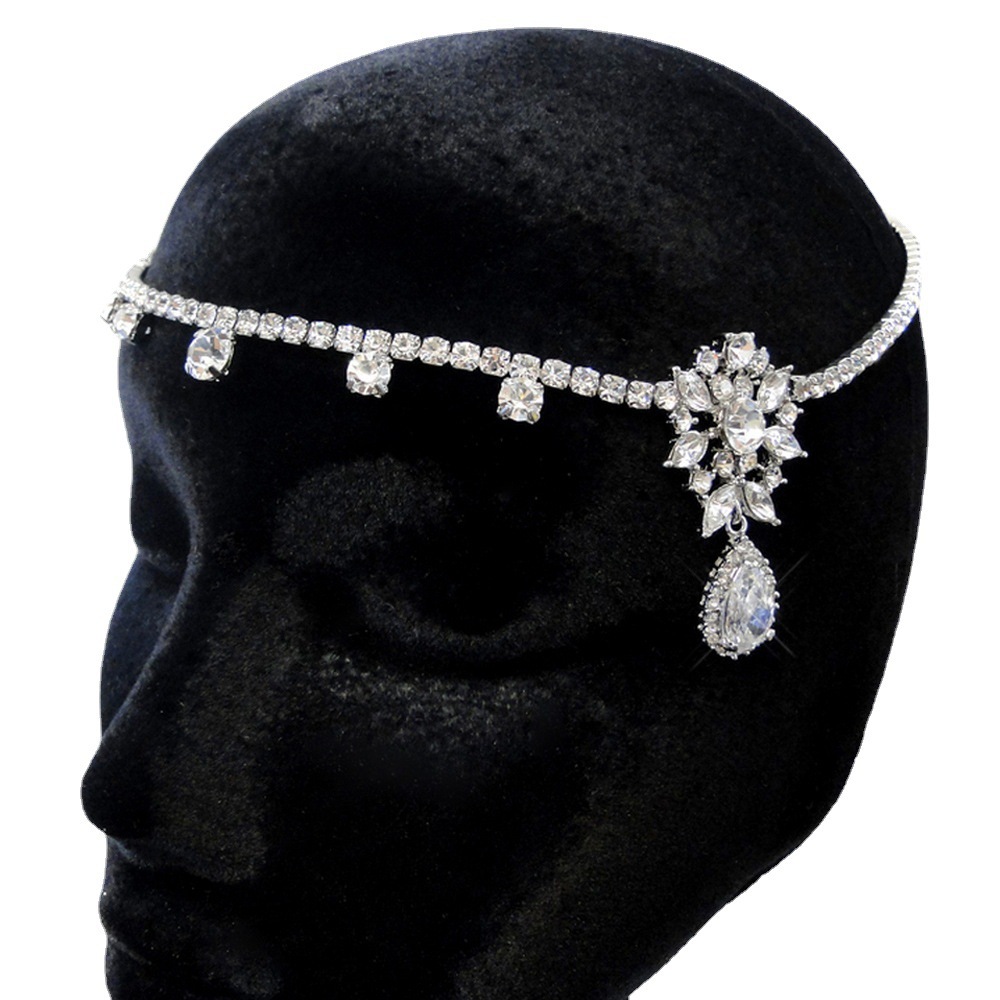 Accessori per capelli da sposa in zircone, catena per capelli con pendente a goccia d'acqua con diamanti, copricapo in cristallo lucido europeo e americano, catena per capelli_voghion.com