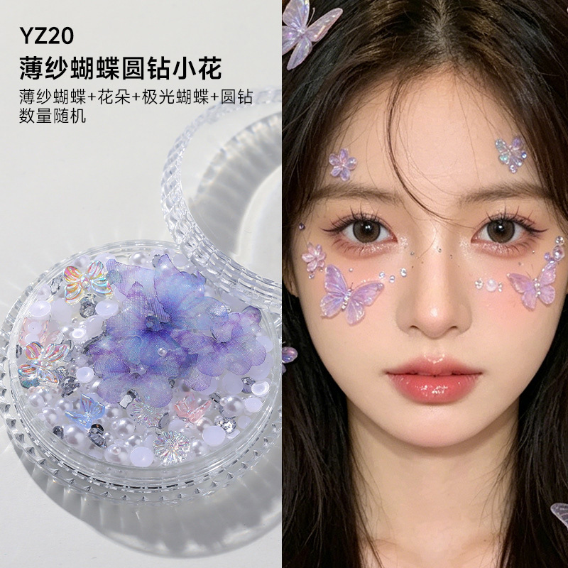 Decoraciones faciales maquillaje de ojos de novia maquillaje de escenario para niños pegatinas especiales cara lentejuelas lágrima diamante mariposa perla al por mayor