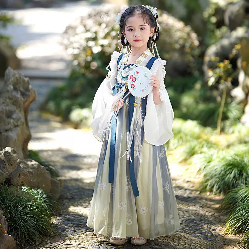 Детское платье Hanfu для девочек в китайском стиле, лето 2023, новое платье феи в древнем стиле, улучшенное повседневное платье Тан.