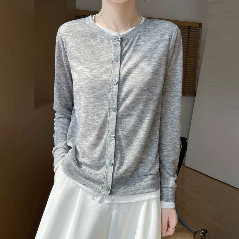 К spring summer вязаный кардиган, тонкий длинный рукав, набор, 2025 год, круглый ворот, свободный фасон