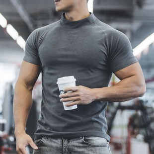Autumn and Winter New Men's Sports Leisure Running Fitness Solid Color Double-Sided Velvet Raglan Slim-Fit Thickened fleece-lined Short Sleeve