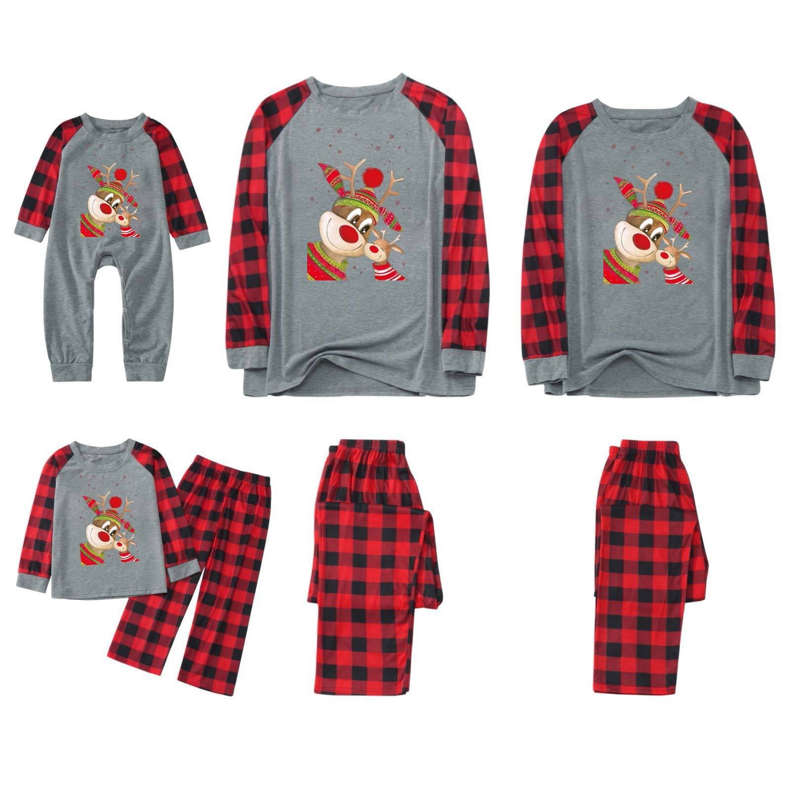 Comercio exterior personalizado nuevo traje de Navidad para padres e hijos estampado a cuadros europeo y americano cuello redondo manga larga ropa familiar navideña servicio a domicilio