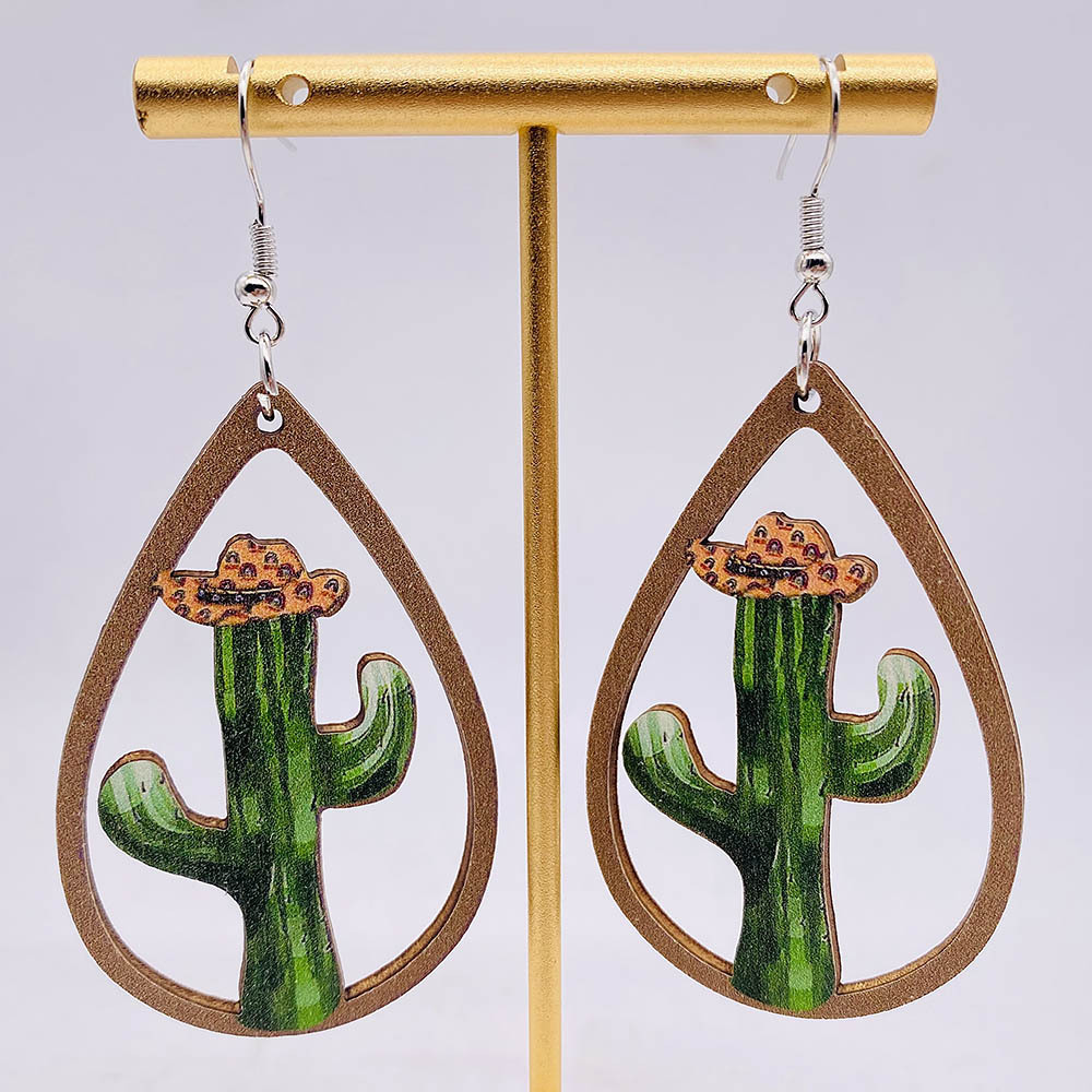 1 Pair Fashion Cactus Wood Women's Drop Earrings display picture 4