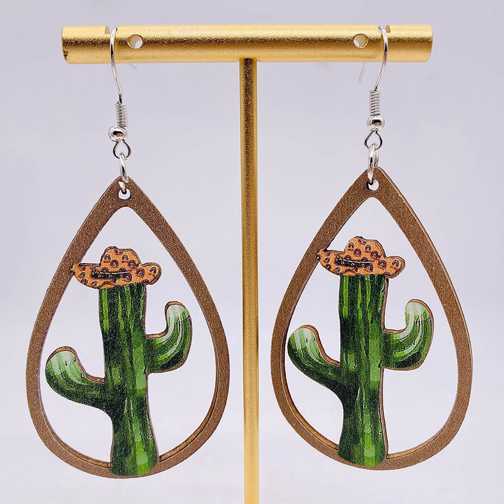 Cactus Pattern 1 Pair Fashion Cactus Wood Women's Drop Earrings