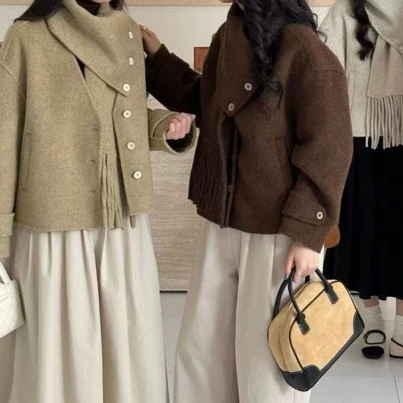 Модный короткий черный шарф, стиль Chanel