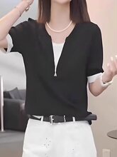 胖MM大码夏季2025韩系显瘦遮肉休闲上衣宽松假两件拼接短袖t恤女