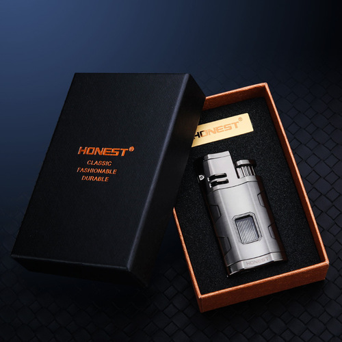 Baicheng personalized multi-functional three-way blue fire inflatable lighter metal with cigar drill transom gift wholesale