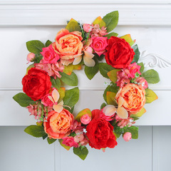 Love of the Harbor Amazon Silk Fabric Red Powder Peony Artificial Flower Ring Door Hanging Decor Artificial Flower Vine Circle Window Wall Decor Prop