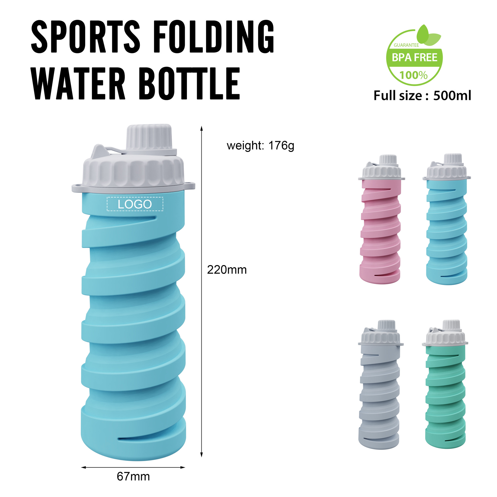 Taza de agua plegable de silicona de doble bebida portátil Botella de agua para deportes al aire libre 500ml Regalo de viaje Pajita de botella de agua telescópica