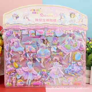 卡通公主双层换装贴纸 泡泡贴凹凸立体儿童奖励贴泡泡贴纸