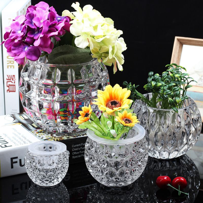 圆形水晶透明玻璃花瓶水养绿萝小豆芽金钱草茶几桌面摆件花盆