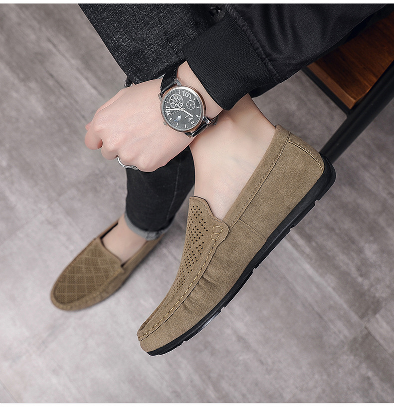 Permeable hollow casual trend men's shoes a slip-on low-help foot loafers_voghion.com
