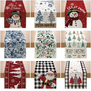Cross-Border Amazon New Winter Christmas Red Plaid Linen Printed Table Flag Tablecloth Placemat Home Kitchen Meal