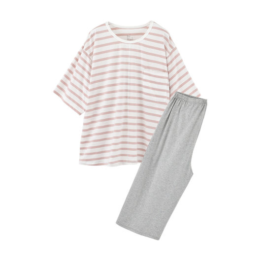 Unprinted Good Short-sleeved Pajamas Without Side Seam Tianzhu Cotton Home Clothes Men's and Women's Couple Suit Knitted Cotton Home Clothes