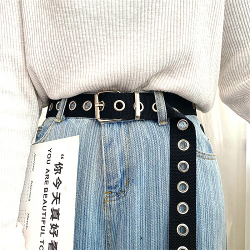 INS Metal Punk Style No-Hole Full Hole Gas Eye Canvas Belt Fashion Trend Matches Jeans Skirts, etc.