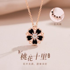 桃花十里S925银爱心桃花项链女轻奢新中式玛瑙吊坠锁骨链节日礼物