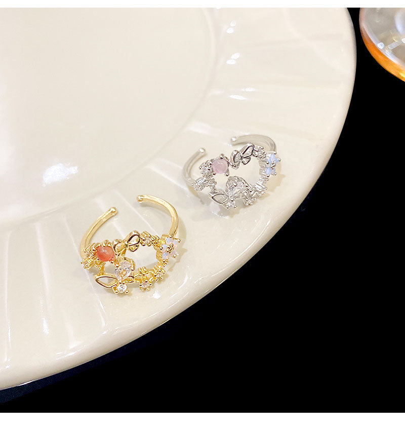 Sweet Butterfly Copper Inlay Zircon Open Ring 1 Piece