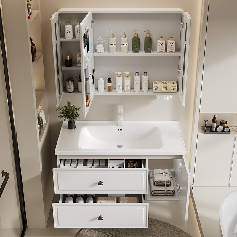 Nuevo armario de espejo de baño de abeja de arco de acero inoxidable colgado de pared espejo inteligente con almacenamiento de lámpara en un lavabo