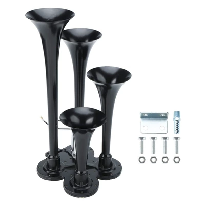 Cross-Border Air Horn 4-Tube Air Horn 150Db Electronically Controlled 4 Pipe Air Horn Modified with Super Loud Train Sound (Car horn/tweeter) - black-valve-m8