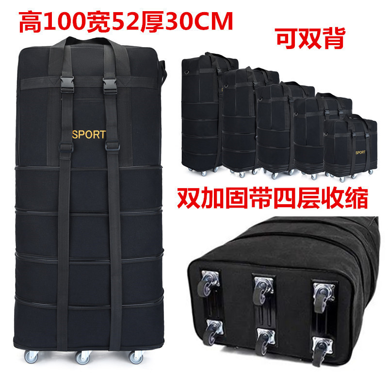 158 Airline Checked Bag Canvas Travel Bag Extra Large Capacity Moving Storage Bag with Wheels and Pull Handle Dual-Use Luggage Bag