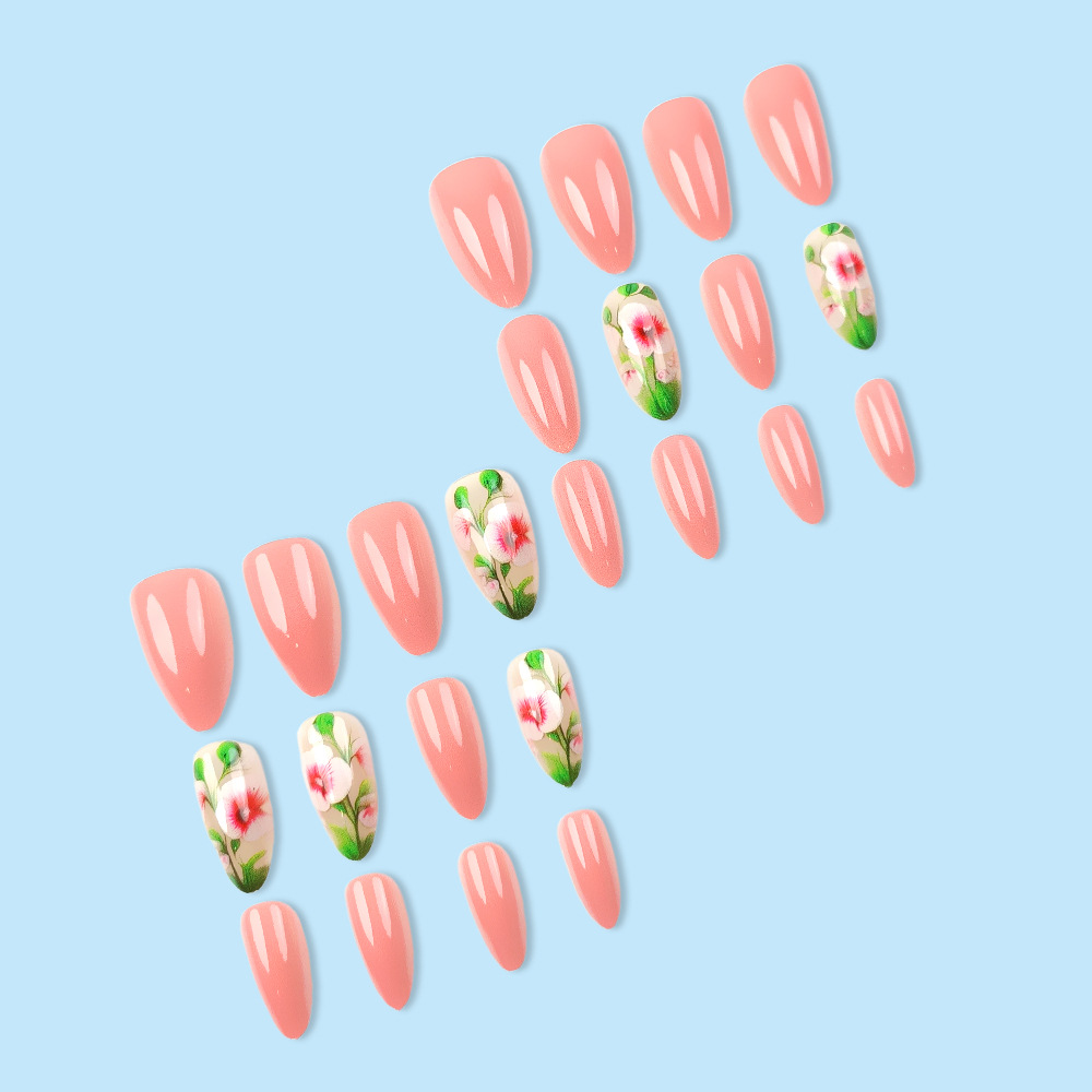Uñas postizas florales dulces y frescas, pegatinas de uñas postizas con diseño de plantas verdes, uñas postizas de moda transfronteriza. image 5