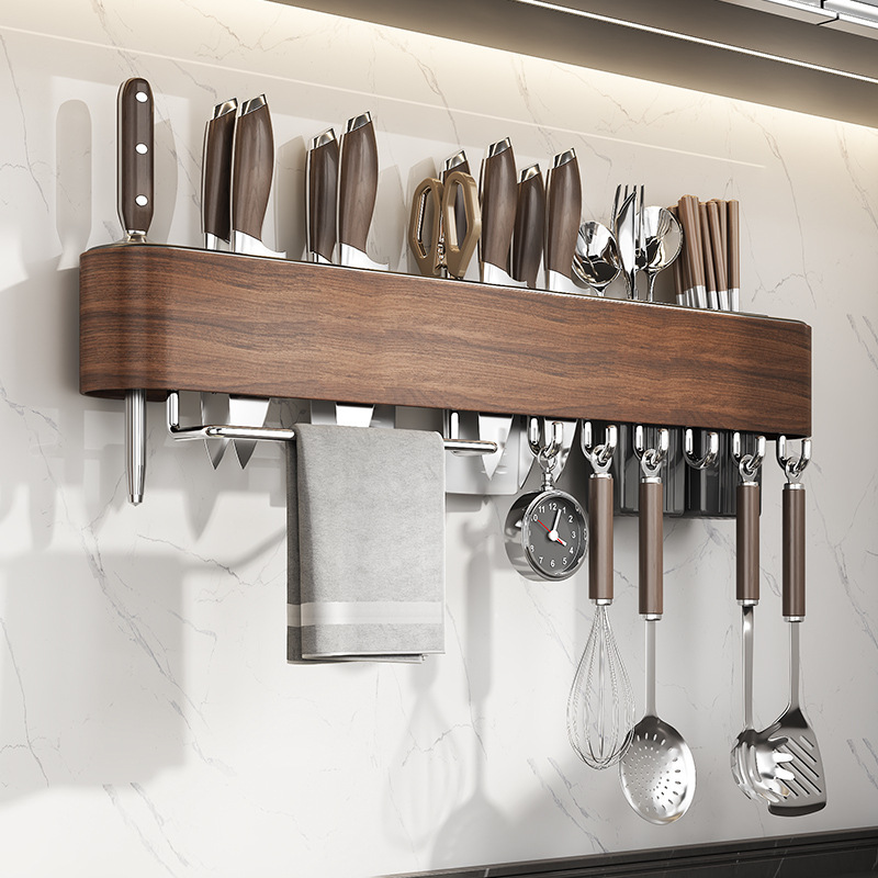 Kitchen Knife Holder Storage Rack Wall-Mounted Integrated Multifunctional Knife Holder and Chopstick Storage Rack, No-Drill Wall-Mounted Storage Rack