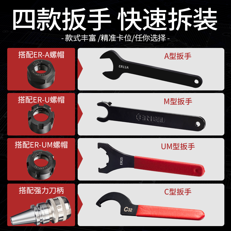 Eje principal de la máquina de grabado de llave endurecida ER CNC, llave de mango de cuchillo, tuerca tipo A, M, C, ER11 2025 32