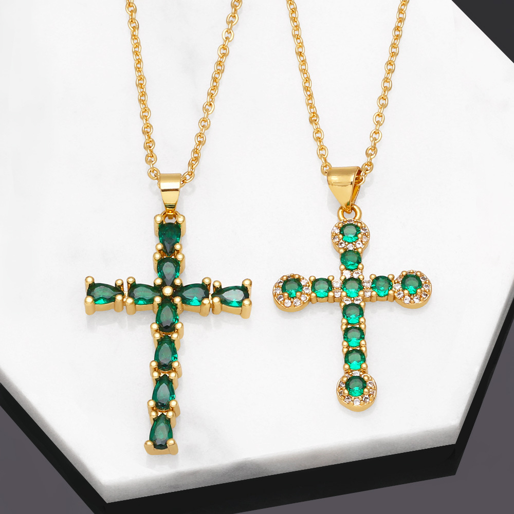 Fashion Cross Copper Pendant Necklace Inlay Zircon Copper Necklaces