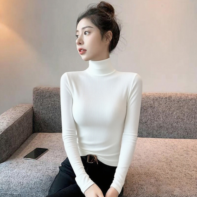 暗灰色高领螺纹打底衫女内搭早春新款修身纯色百搭洋气长袖女t恤|undefined